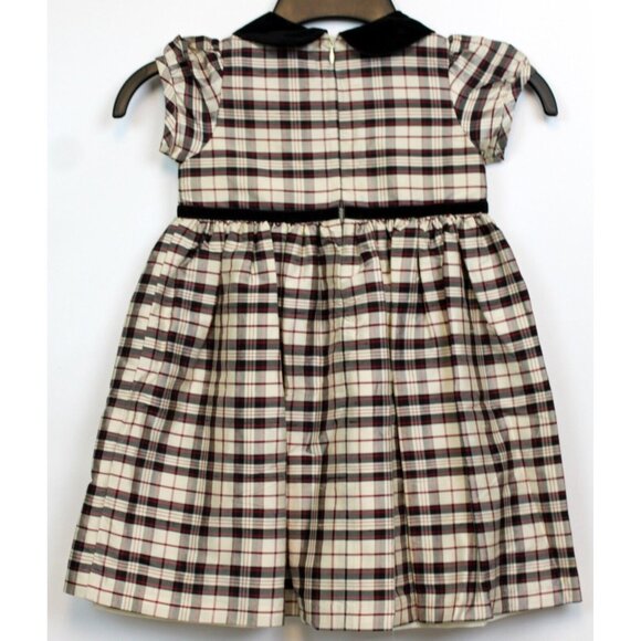 2003 Gymboree Holiday Magic Plaid Silk Dress sz 3 5 Rose Bow Lined Formal White - Picture 4 of 8